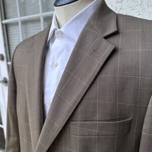 Allyn Saint George Sport Coat Men 42R Beige Windowpane